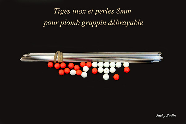 Tiges inox et perles pour moule à grappin débrayable de 150grs